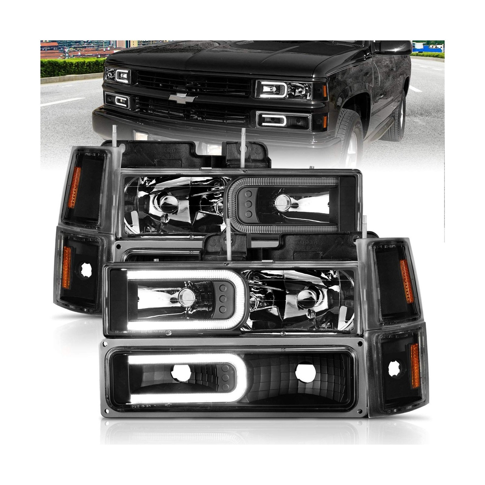 AmeriLite For 1988-1998 Chevy Pickup Truck C/K Suburban Tahoe LED Tube Black …