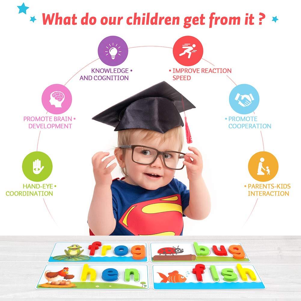Educational Learning Toys CVC Word Builders with Alphabet Cards Gifts for Kids