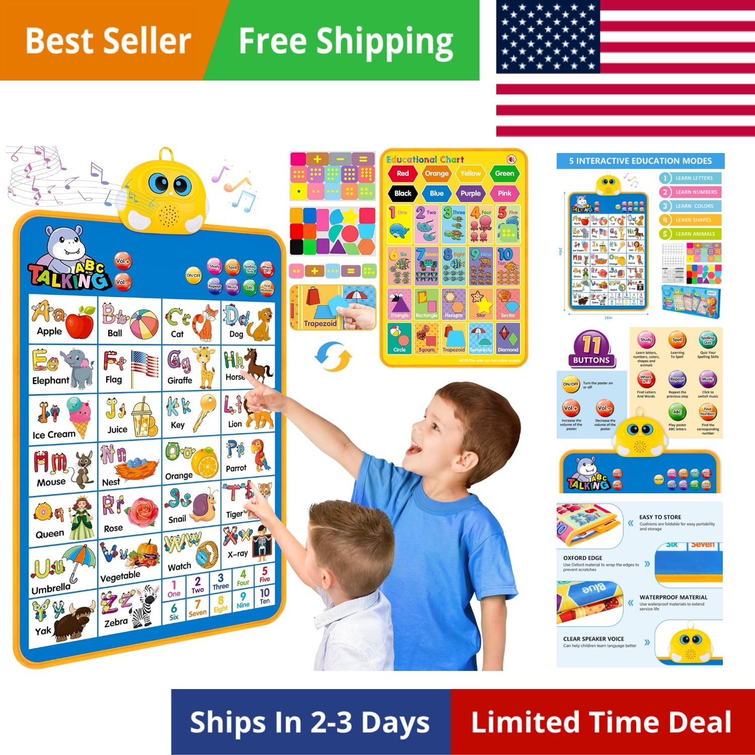 Electronic Alphabet Wall Chart, Talking ABC, 123s, Music Poster, Kids Learnin…
