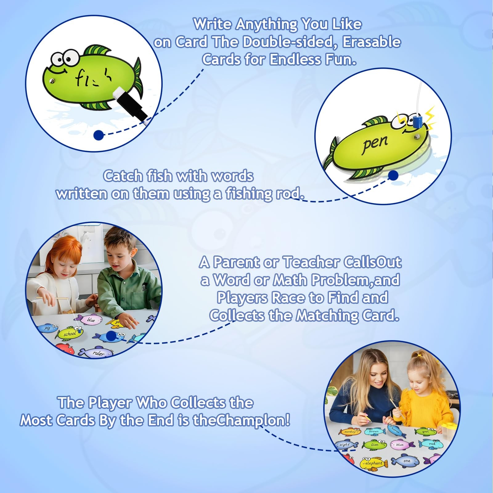 Magnetic Fishing Game 40 Dry Erase Fish Cards 48 Sight Words Flash Cards Kind…