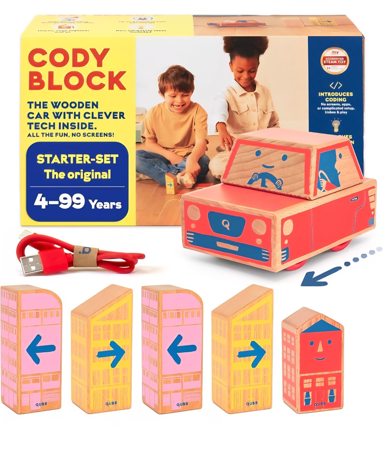 QUBS Cody Block Starter Set Wooden Coding Car & Blocks Educational Toy