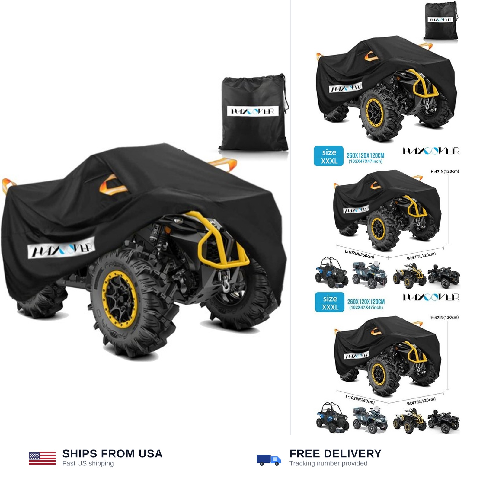 ATV Cover, Heavy Duty Black Waterproof Oxford Fabric Protective 4 Wheeler Qua…
