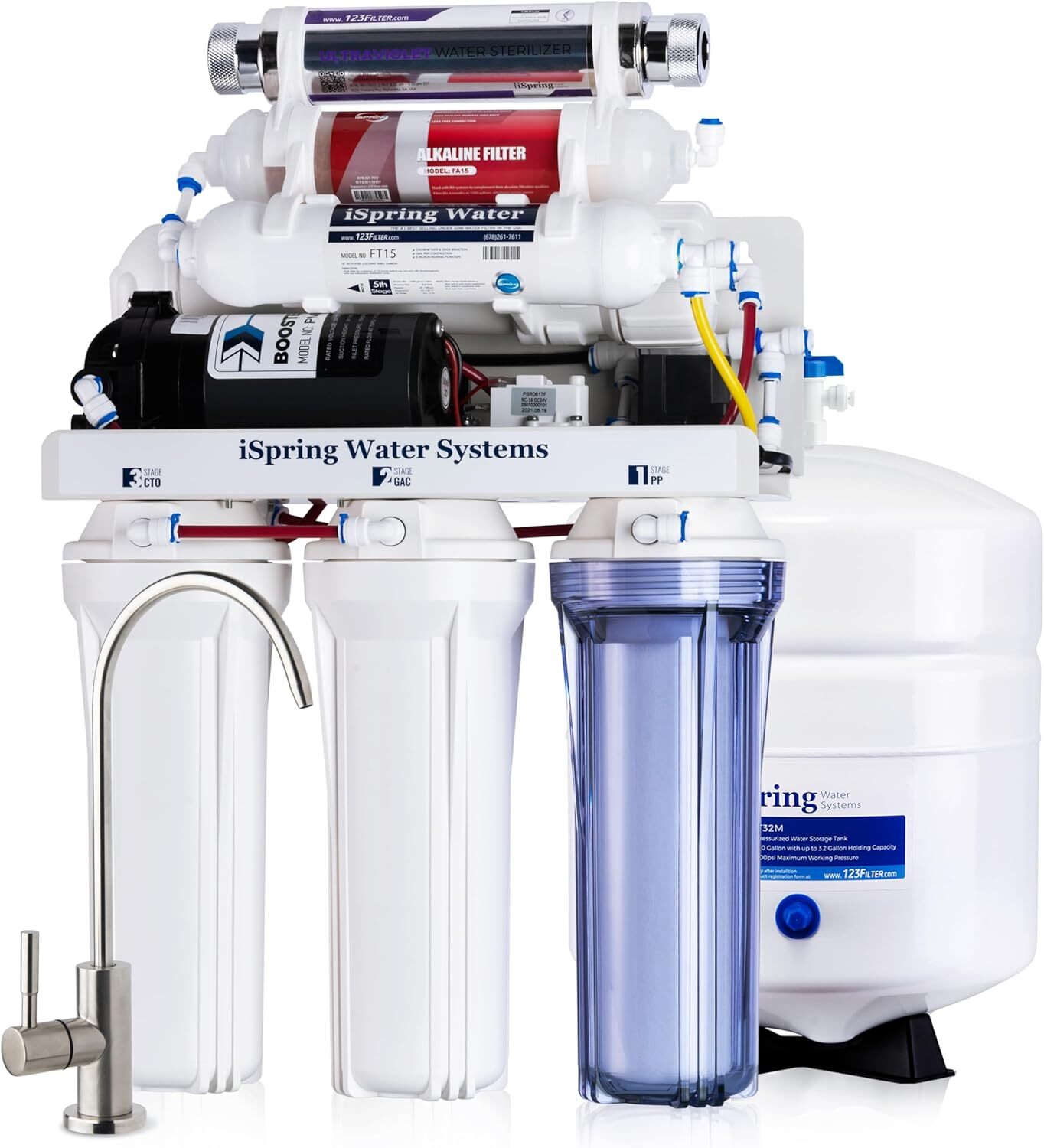iSpring RCC1UP-AK, 100 GPD 7-Stage Reverse Osmosis Under Sink Water Filtration