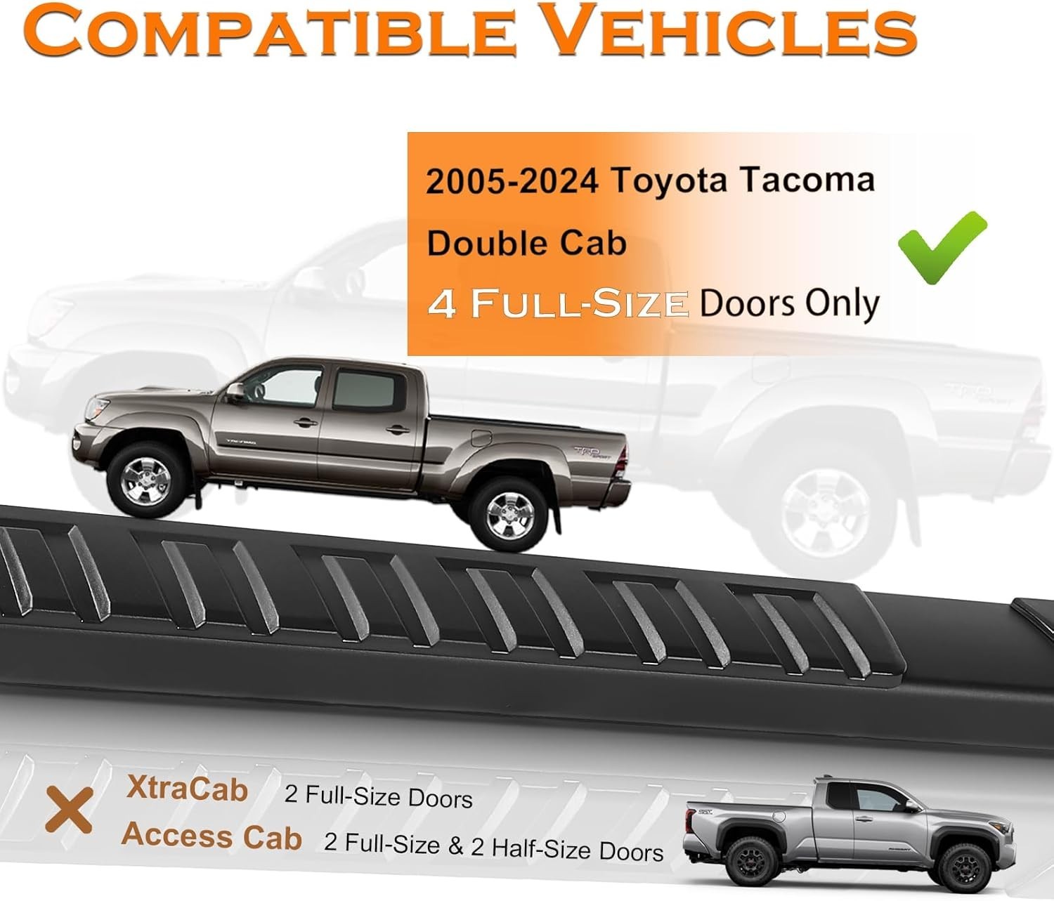 05-23 Toyota Tacoma Access Extended Cab Black 6″ Running Boards Pair 77.5″