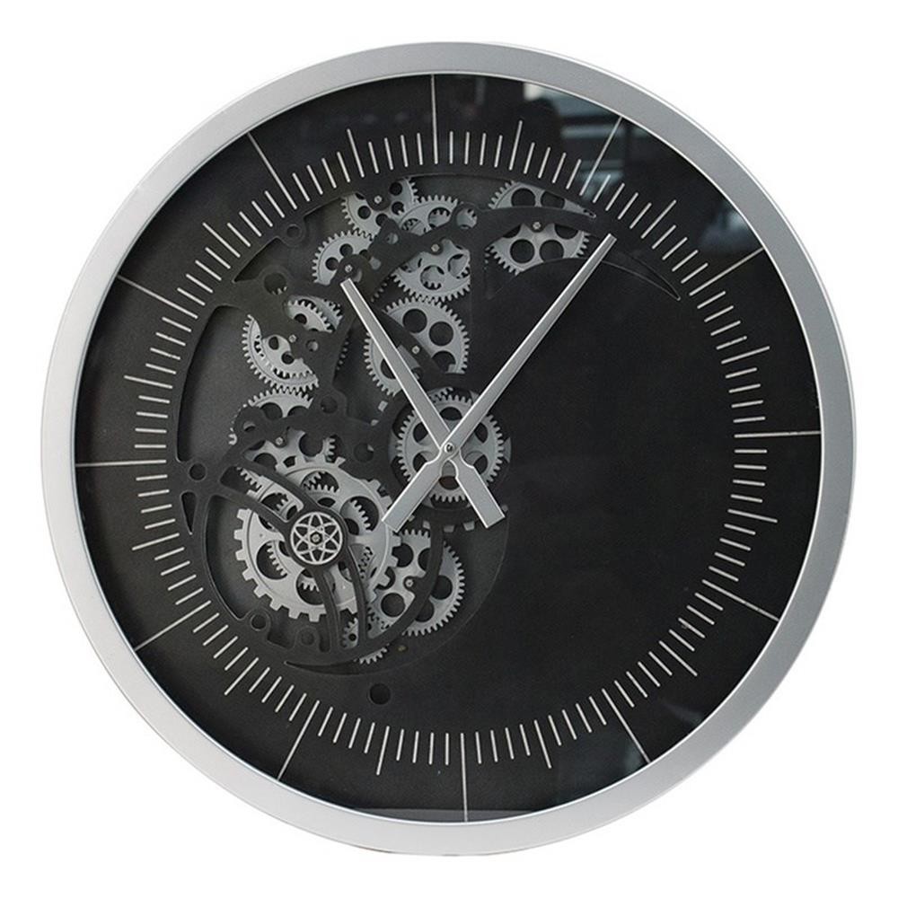 Benjara Reny 23″ Wall Clock- Decorative Gear Design- Round- Silver- Black Iron
