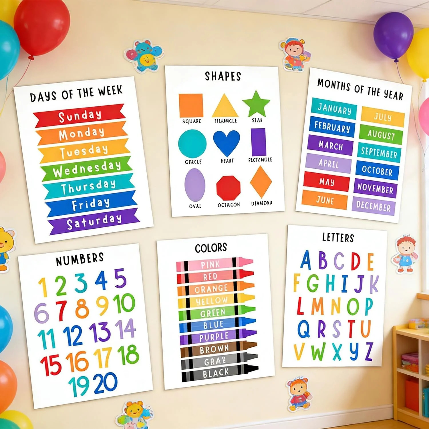 Educational Preschool Learning Posters,Alphabet ABC Posters for Toddlers Classro
