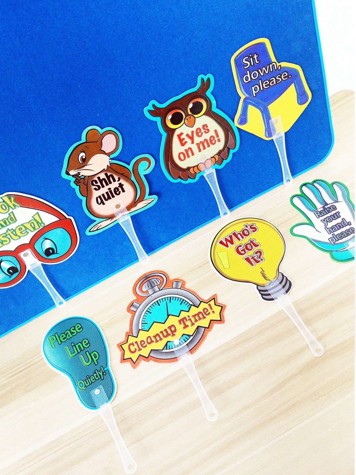 8pcs Classroom Rules Handheld Teacher Signs Double-Sided Instruction Boards Kids