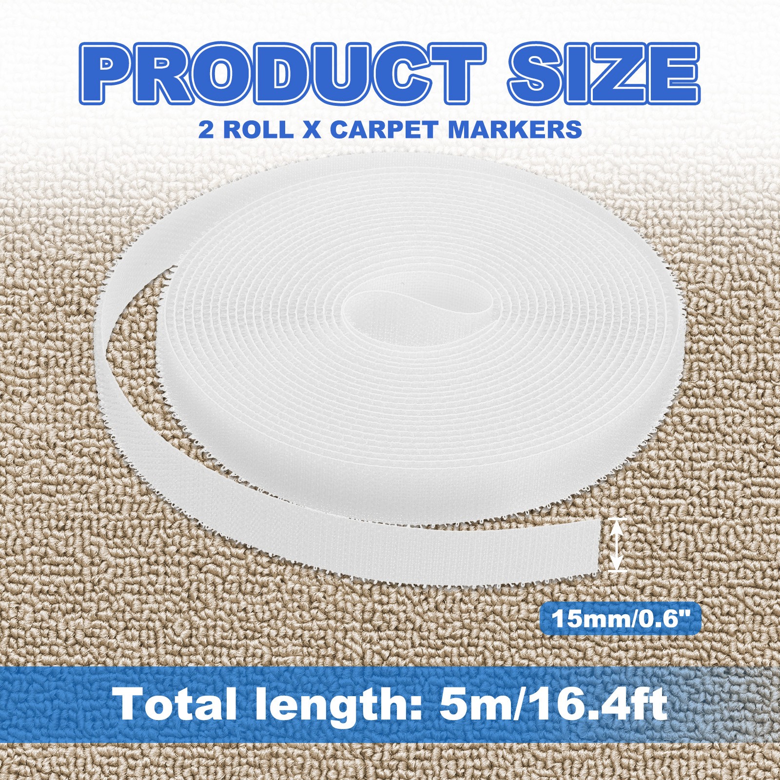 2pcs Carpet Marker Strips 0.6 Inch x 16.4 Ft, Floor Markers Nylon Strip, White