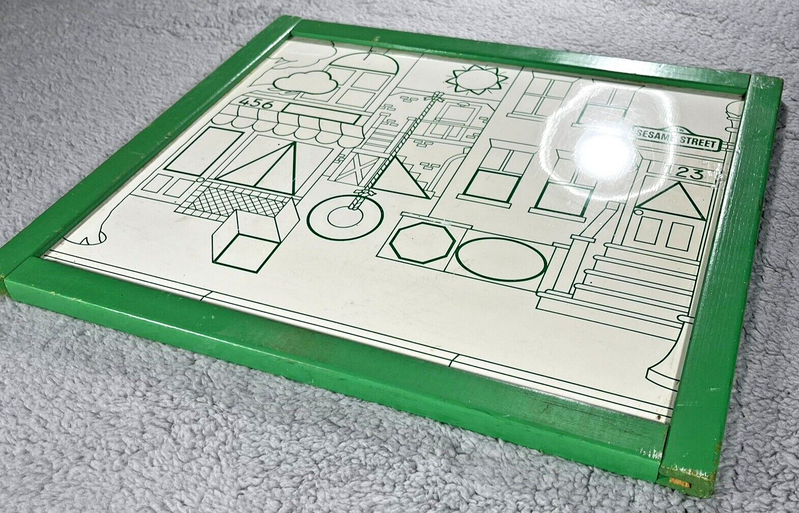 VTG Sesame Street Dry Erase Board Magnetic Activity 1970s Green 17.5” x 15.5”