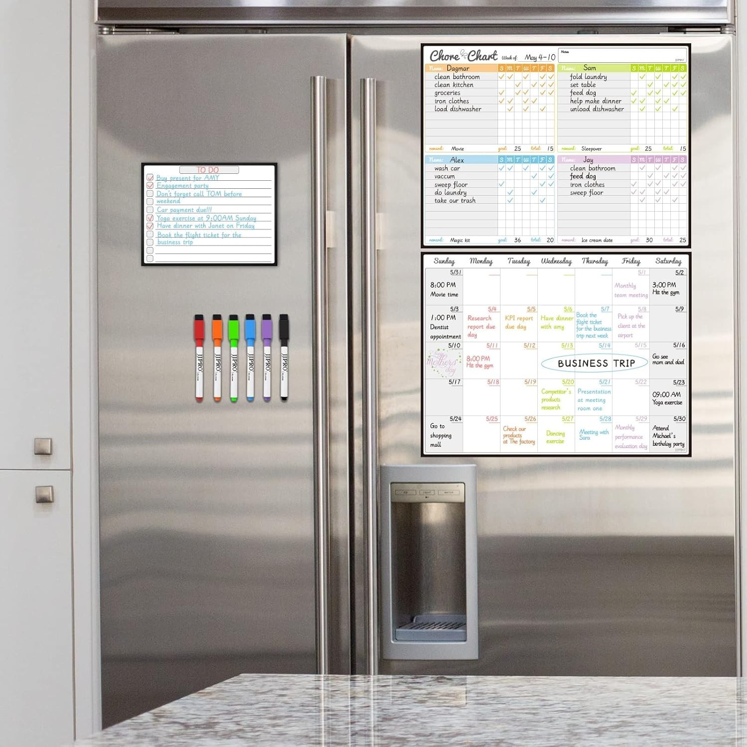 Magnetic Dry Erase Chore Chart Planner Kit Kids Family Fridge Calendar 6 Markers