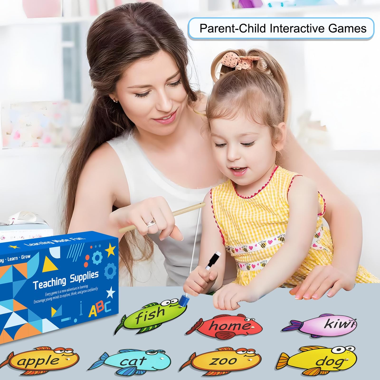 Magnetic Fishing Game 40 Dry Erase Fish Cards 48 Sight Words Flash Cards Kind…