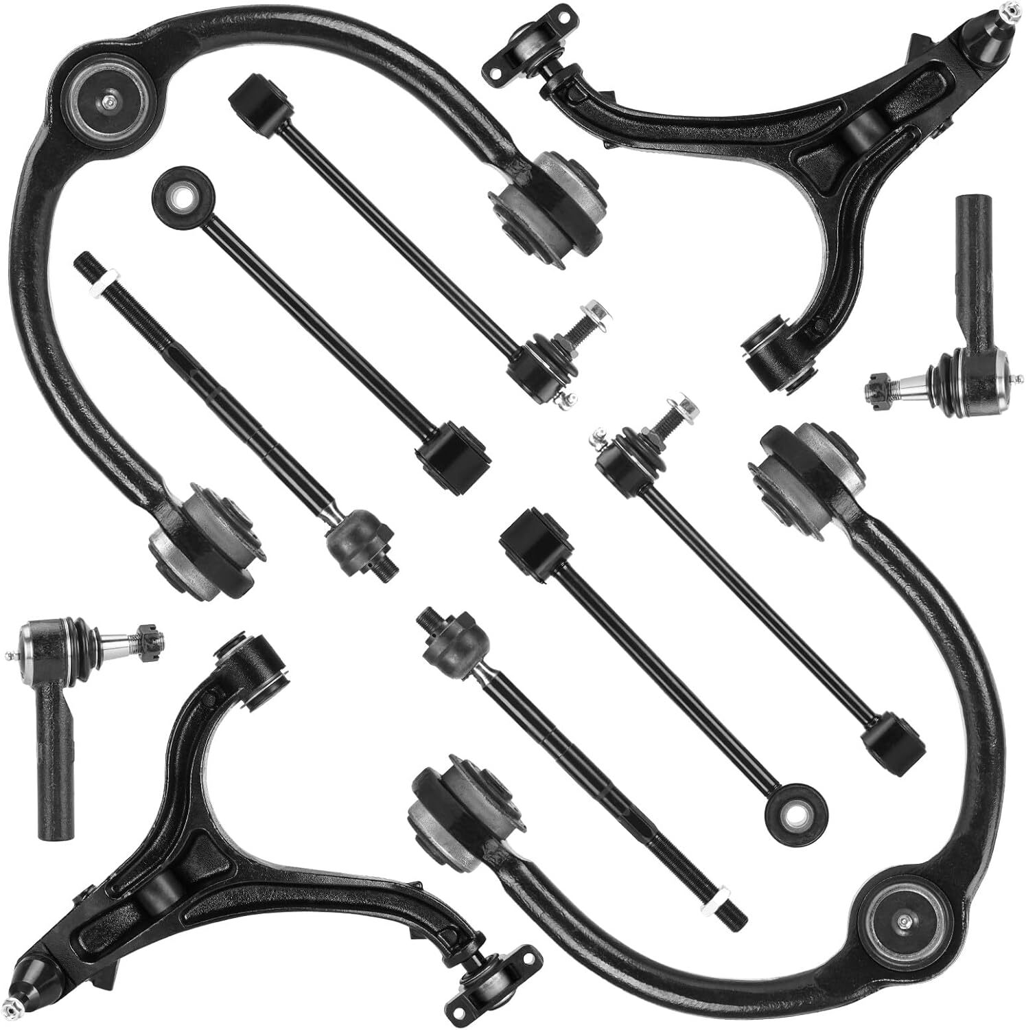12pcs Front Upper & Lower Control Arms w/Ball Joint + Sway Bars + Tie Rods for