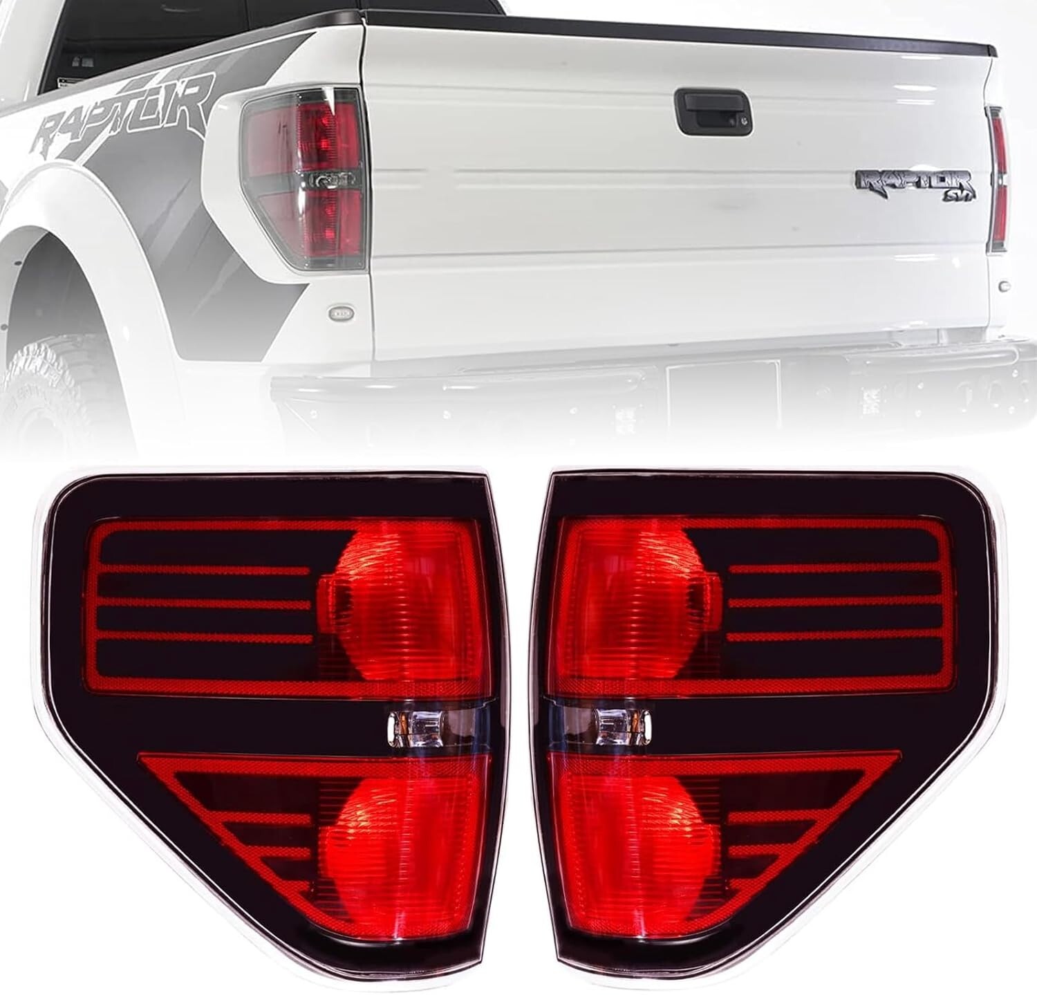 09-14 Ford F150 Tail Lights Brake Signal Red Housing Assembly Pair Black Trim