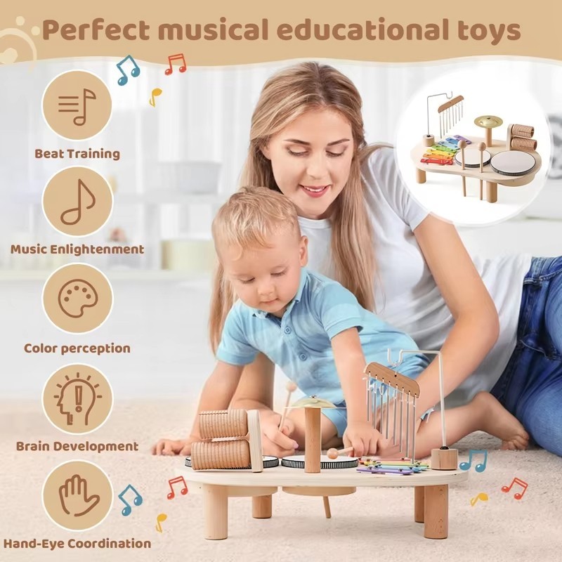 Wooden Musical Toy Set for Kids Drum Xylophone Kids Educational Music Toy