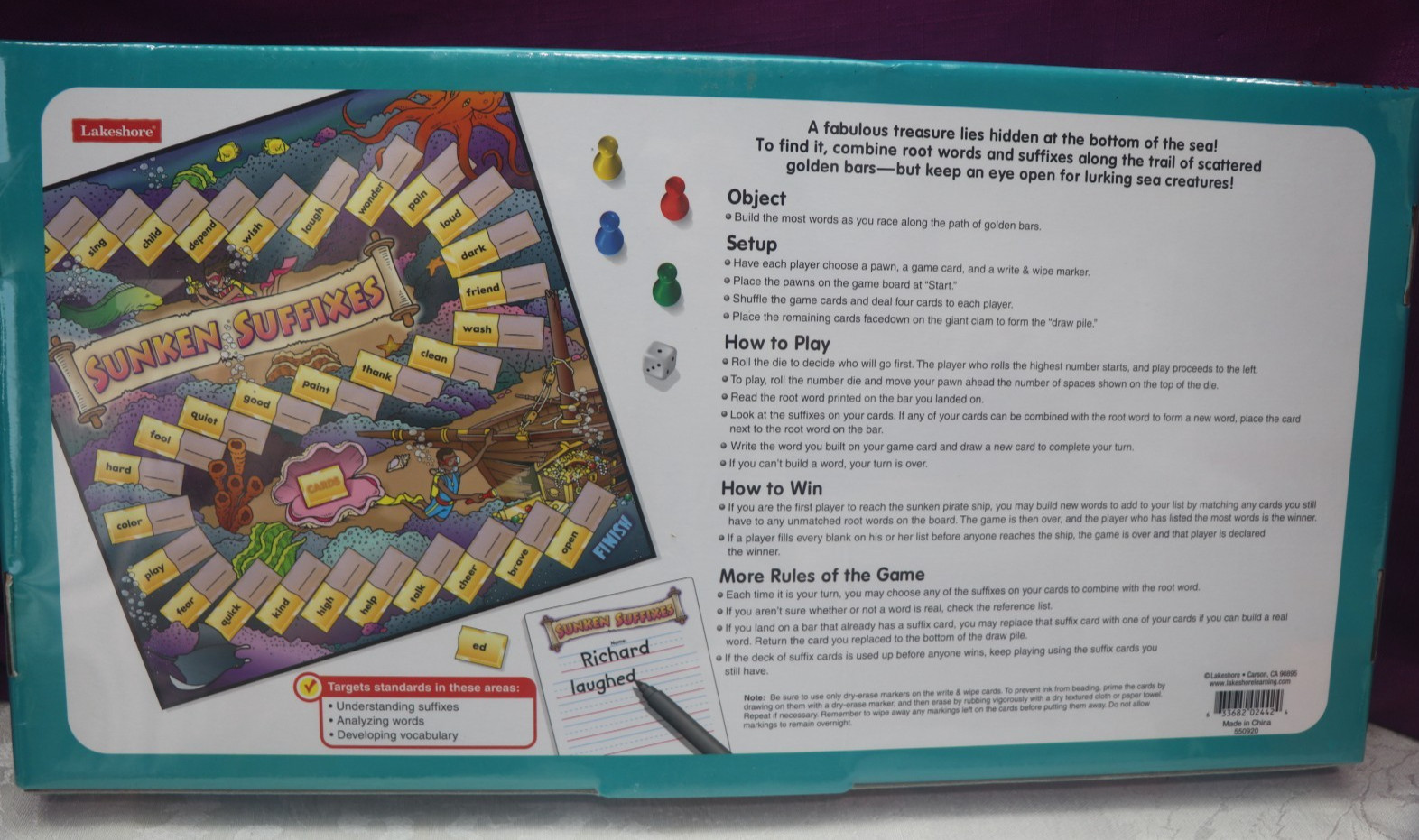 Lakeshore Sunken Suffixes Vocabulary Educational Learning Game AA646 NEW SEALED