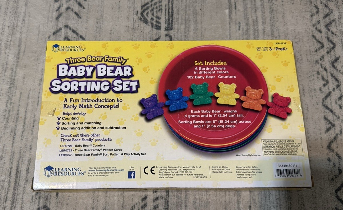 Learning Resources Baby Bear Sorting Set, Six Bowls, 102 Pieces Brand New!
