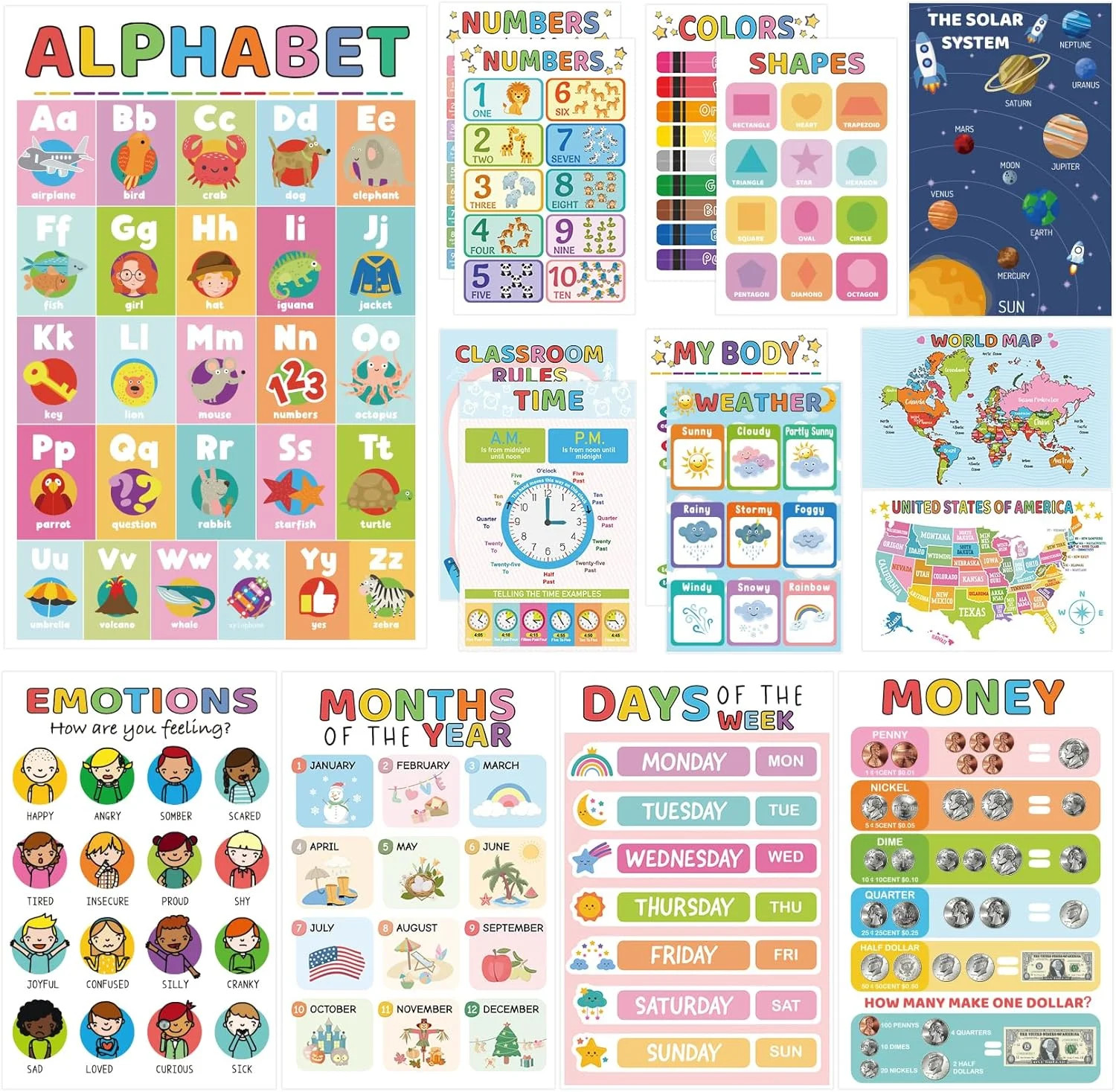 16 Learning Posters for Toddlers 1-3, Classroom Educational Posters | Kindergart