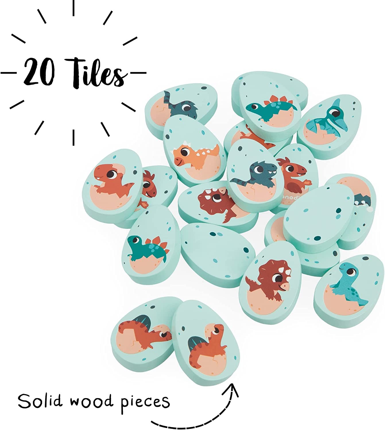 Janod Game-20 Egg-Shaped Wooden Pieces-10 Pairs of Baby Dinosaurs-Children’s Mem