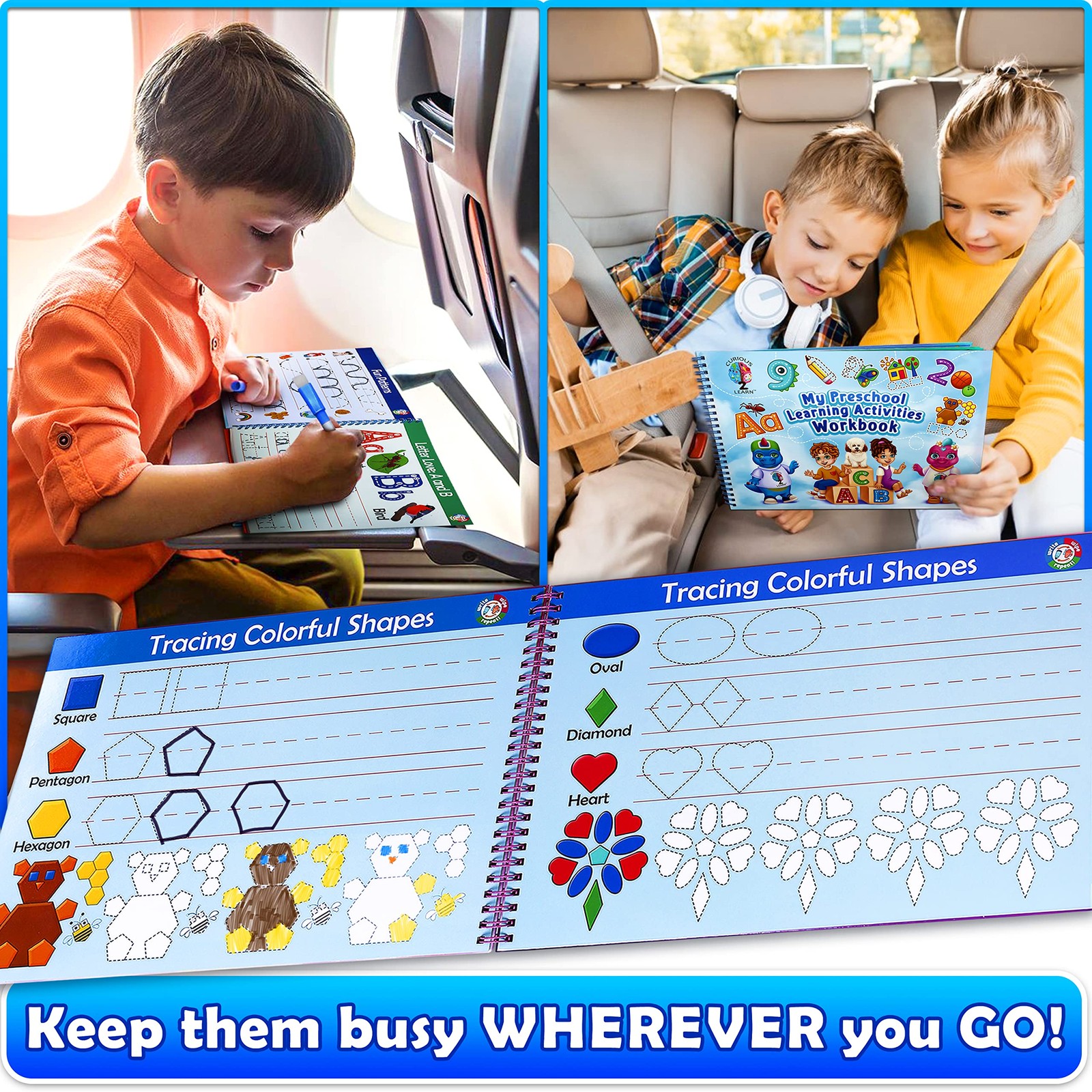 Hardcover Preschool Activity Workbook for Ages 3–5 – 32 Montessori Learning A…