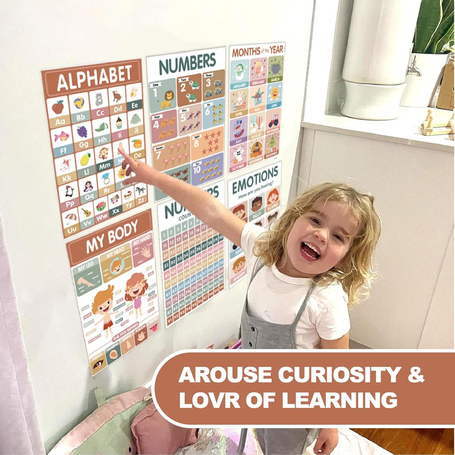 18 Toddler Learning Posters Laminated ABC Numbers Colors Shapes 11×17″ Preschool