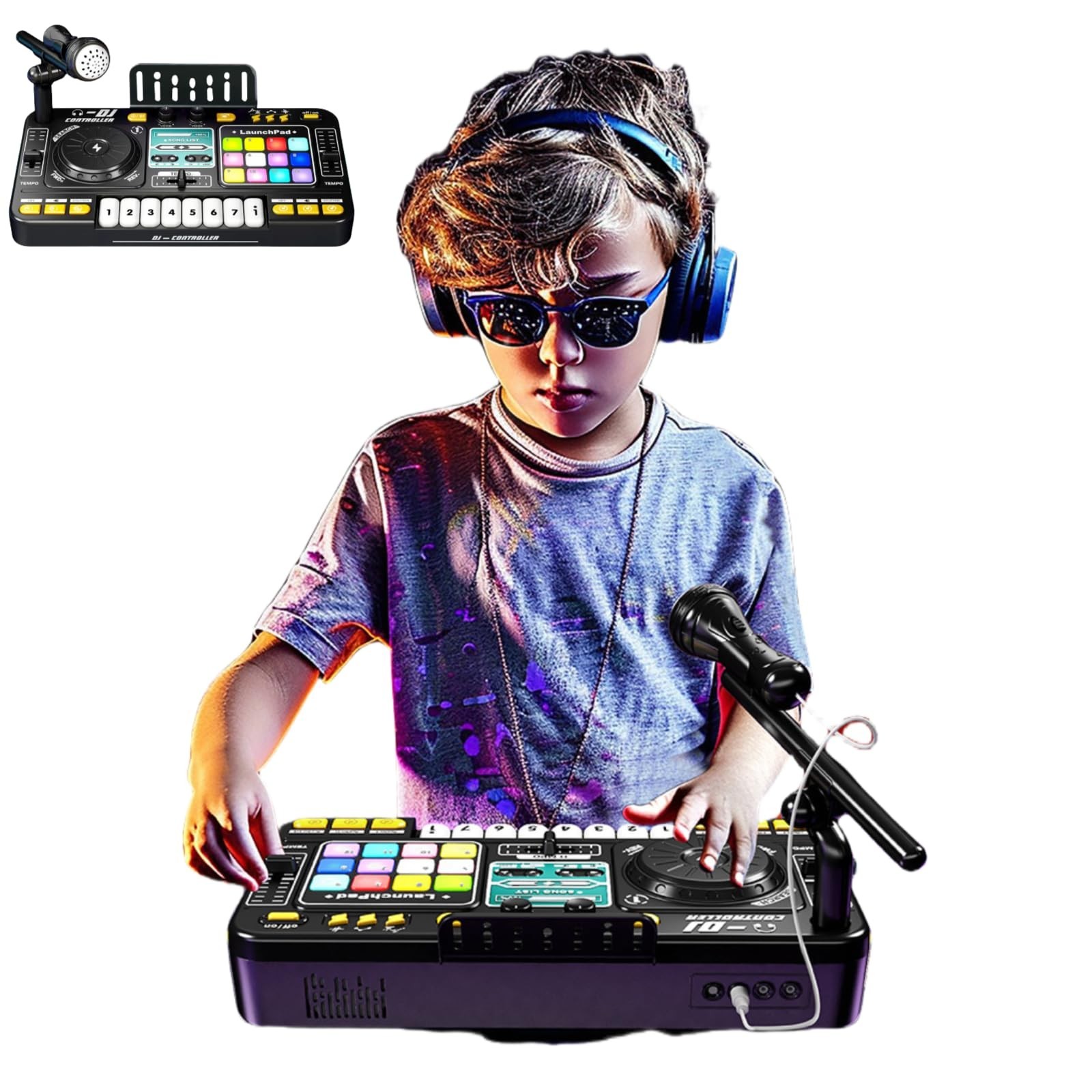 Rechargeable Kids DJ Mixer with LED Light Show & Karaoke Microphone -…