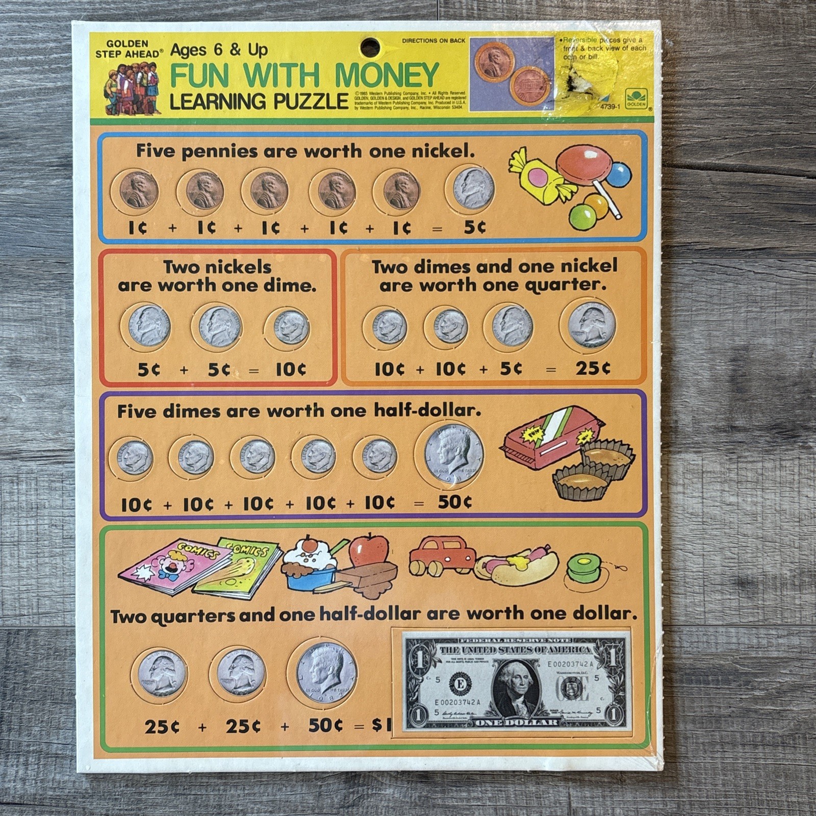 1985 Collectors Vintage Golden Step Ahead learning Puzzle Fun with Money 4739-1