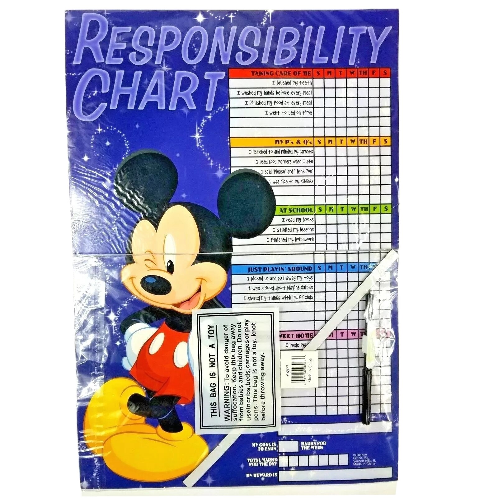 Disney Mickey Mouse Responsibility Chore Chart Dry Erase Marker Sealed New