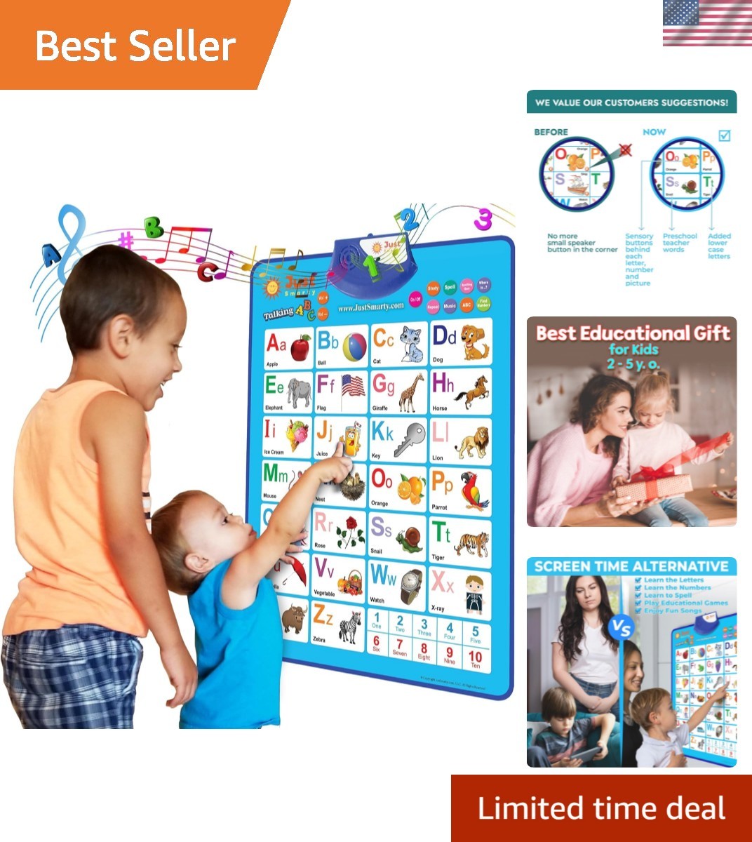 Alphabet Wall Chart for Toddlers 1-3 | ABCs & 123s Kids Learning Toy | Educat…