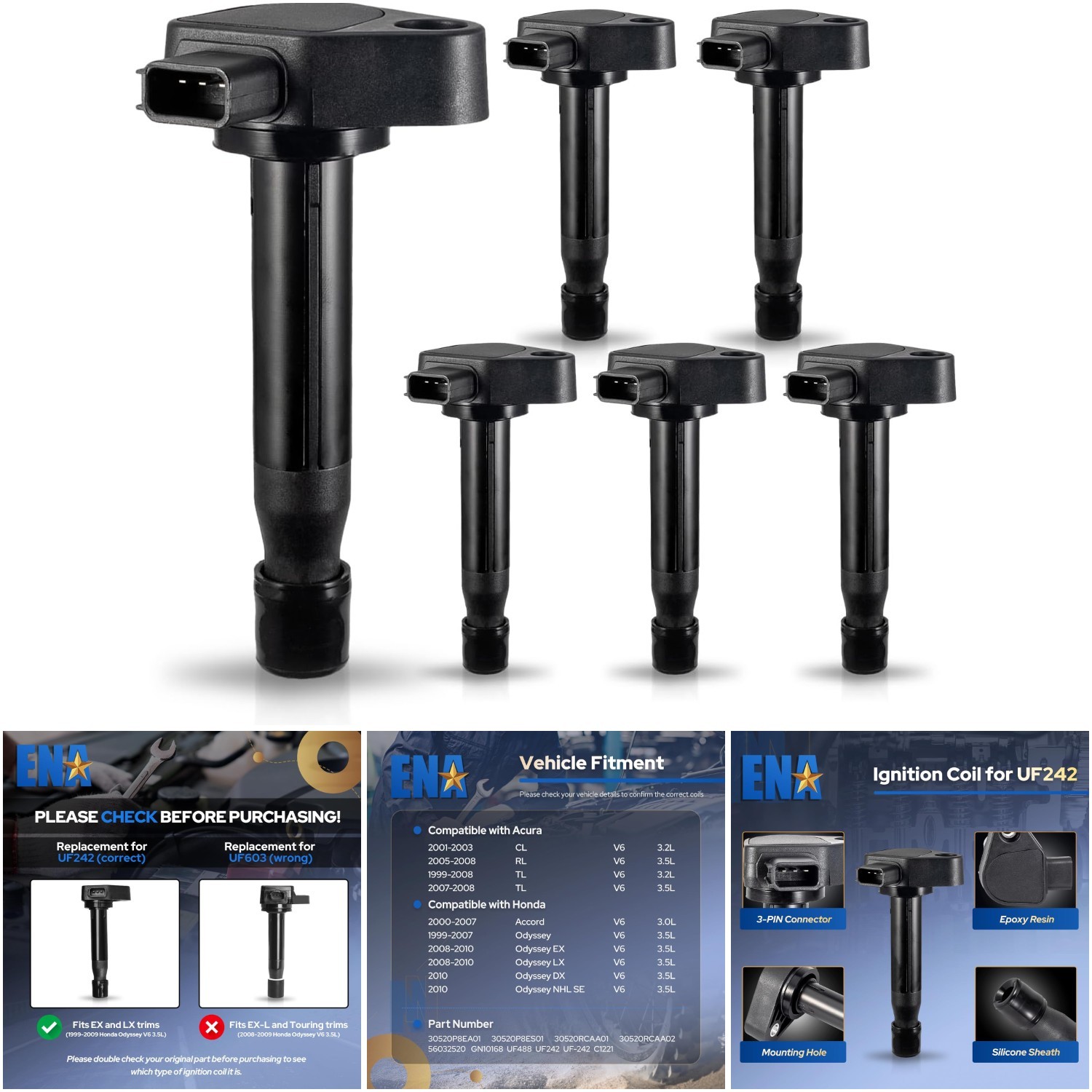 Ignition Coil Pack 3.0L 3.2L 3.5L Compatible Acura Honda 2001-2010 Accords