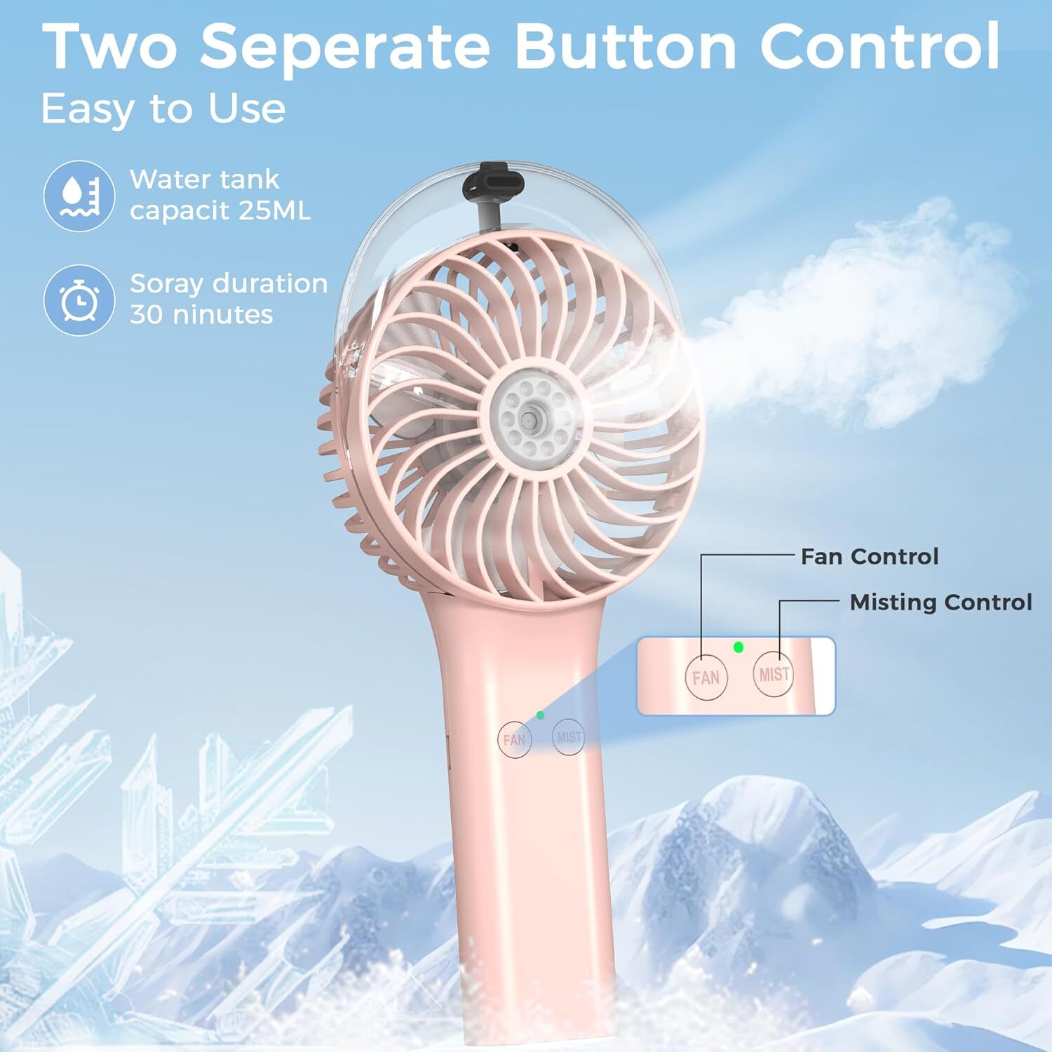 COMLIFE Portable Handheld Misting Fan, 3000mAh Rechargeable Battery Operated