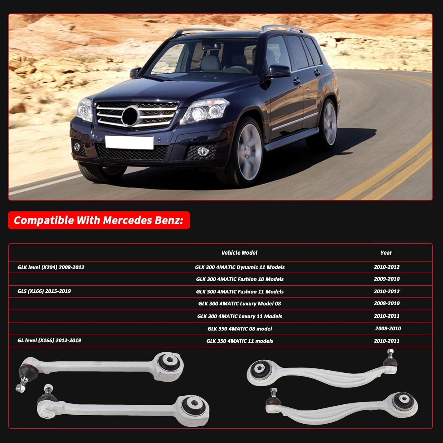 GLK 300 350 Lower Control Arms 4 Piece Set