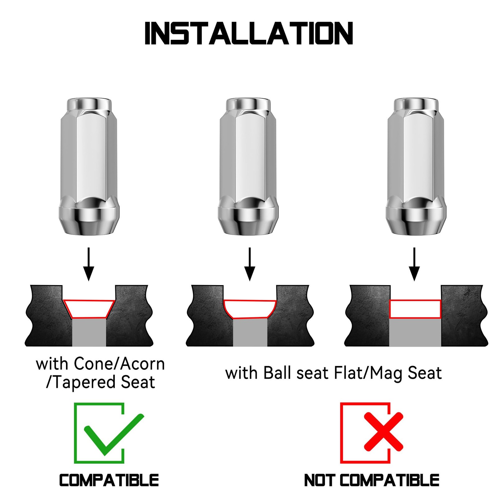 FLYCLE 24pc 14×1.5 M14x1.5 Chrome Lug Nuts