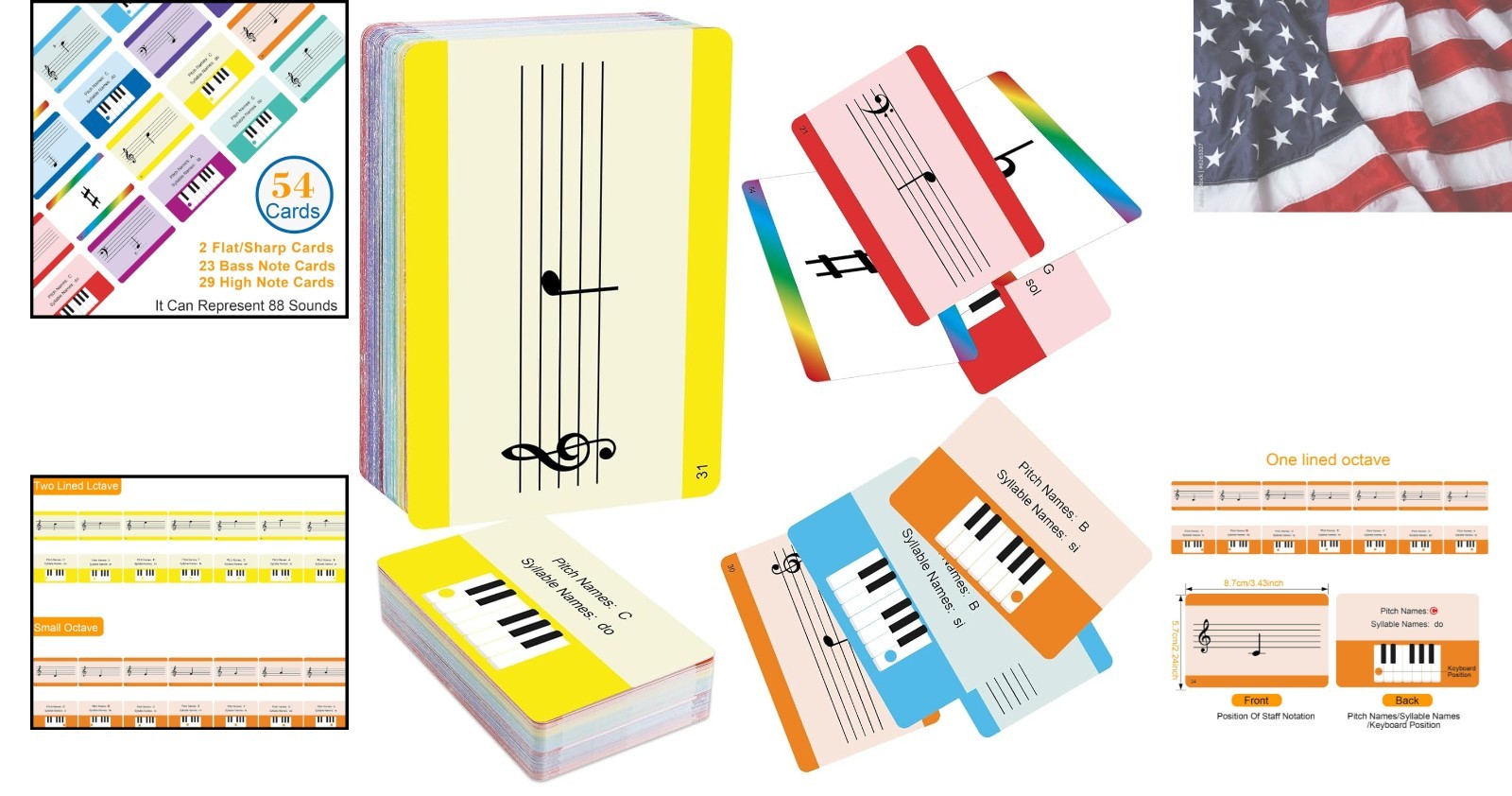 Music Flash Cards, 54 Piano Note Theory Flash Cards – Staff Notation, Pitch/S…
