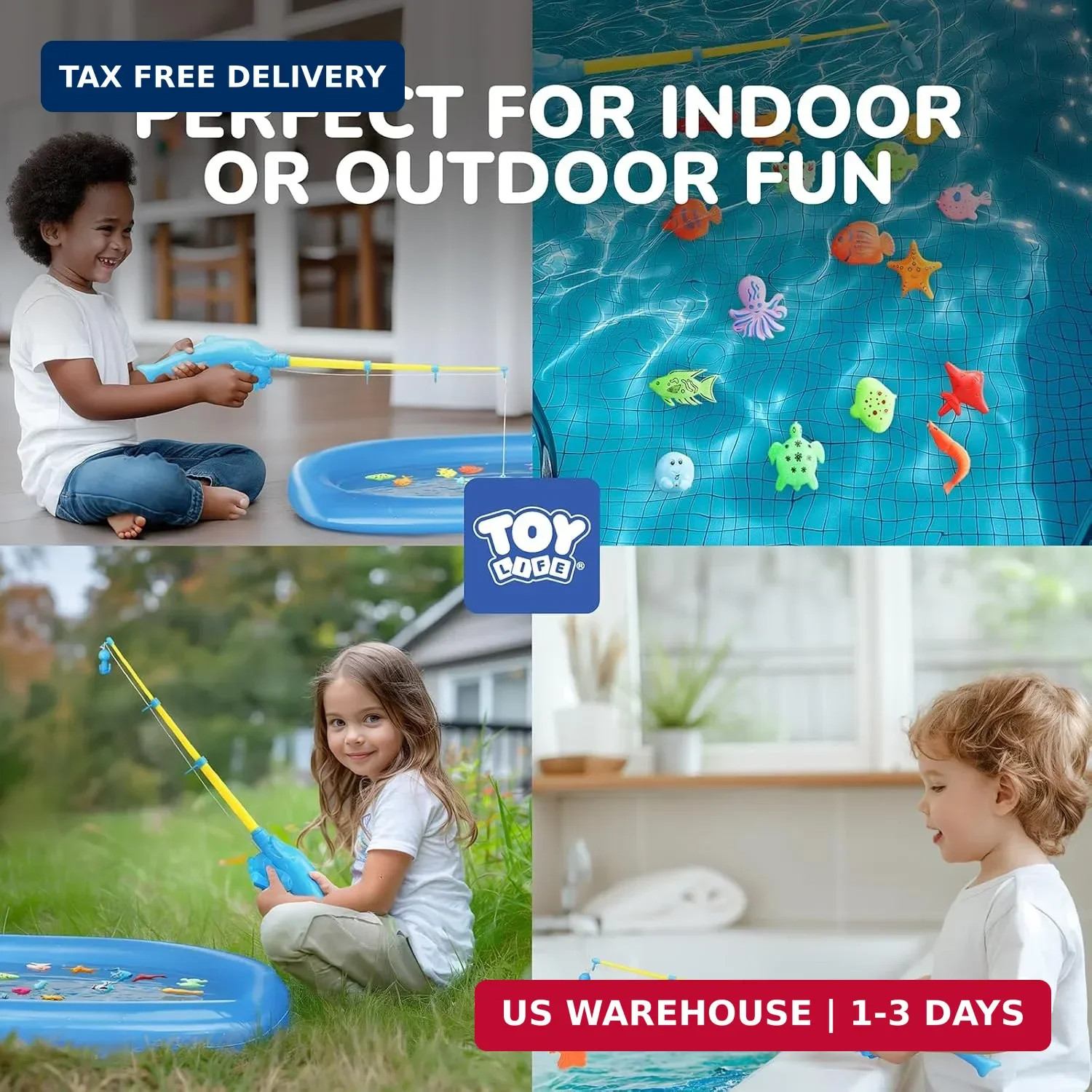 TOY Life 4-Player Magnetic Fishing Game for Kids 3-5 – Toddler Fishing Pole Set