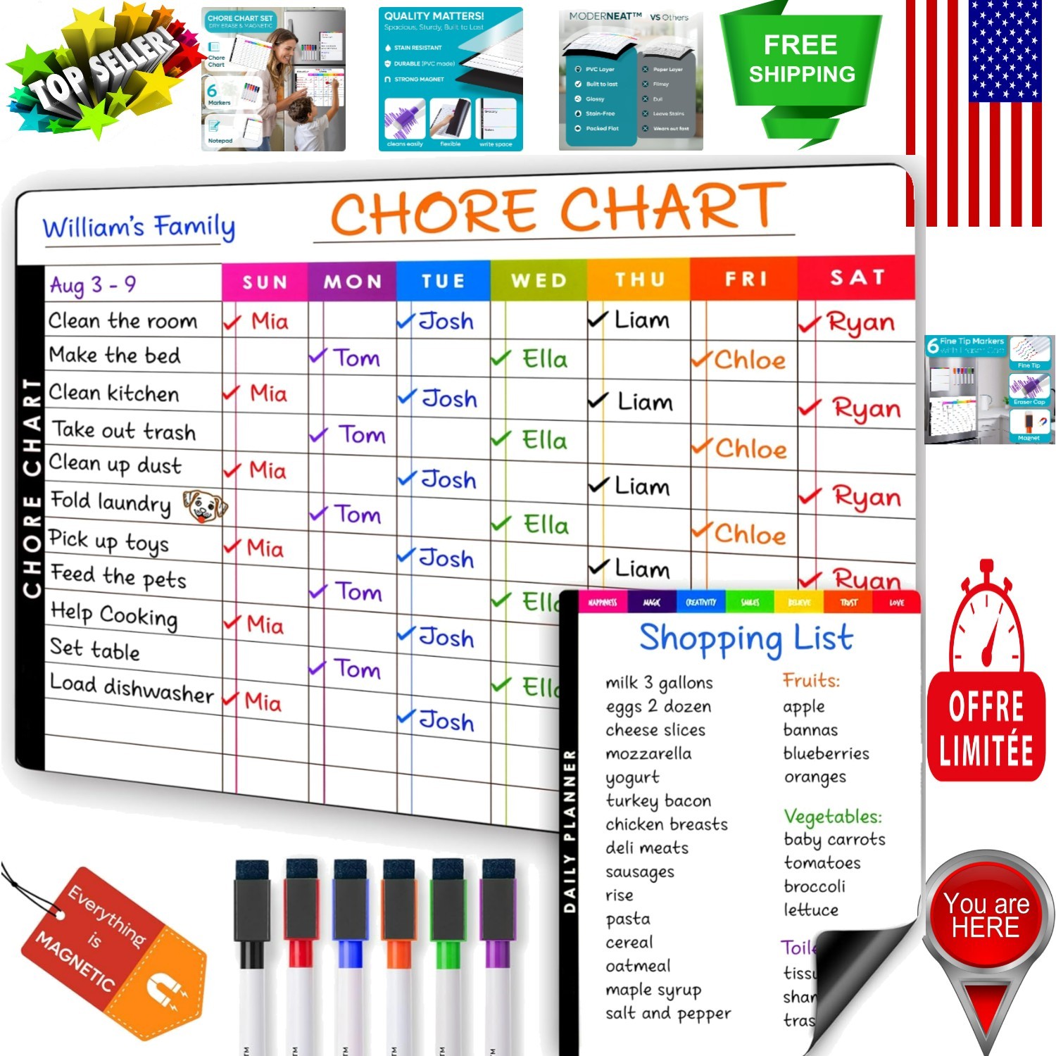 Magnetic Dry Erase Chore Chart Set – Fun Family Organization Tool for Kids