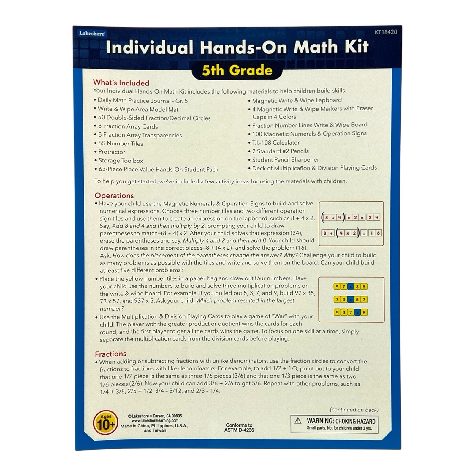 Lakeshore Learning Individual Hands-On Math Kit 5rd Grade New Homeschool