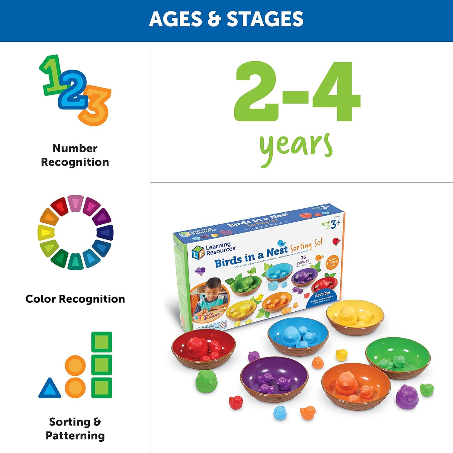 Birds in a Nest Sorting Set – 36 Pieces, Ages 3+ Toddler Learning Toys, Educatio