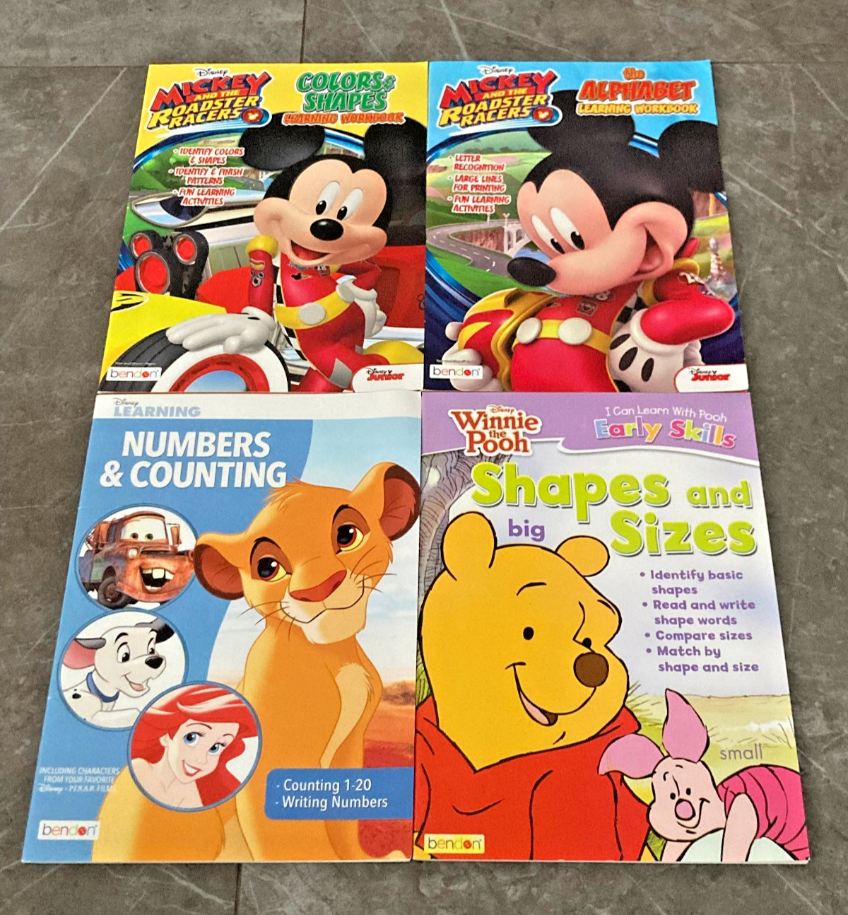 4x Disney Mickey Alphabet, Counting, Colors/Shapes, Shapes/Sizes Workbooks NEW
