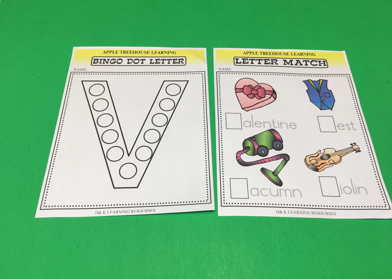 Letter Vv – Apple Treehouse Worksheets – Preschool Teaching supplies 20pgs