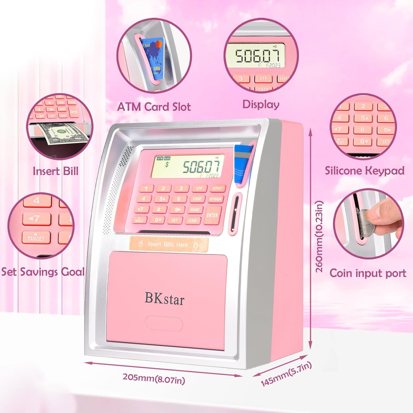 BKstar Kids Talking ATM Piggy Bank for Real Money with Dual Debit Cards, Powe…