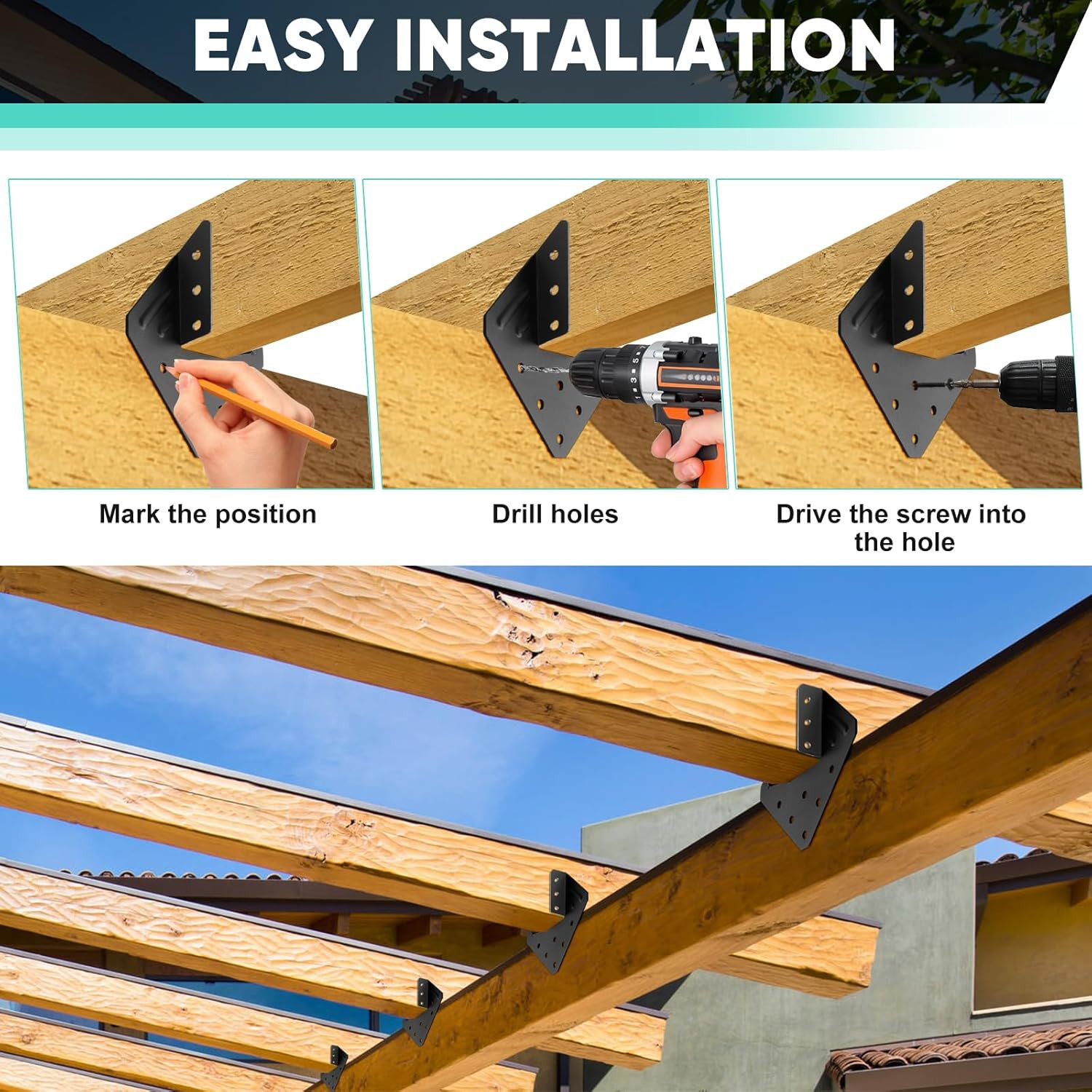 14-Gauge(2Mm) Heavy Duty Hurricane Ties,30Pcs Black Joist Hangers,Hurricane Stra
