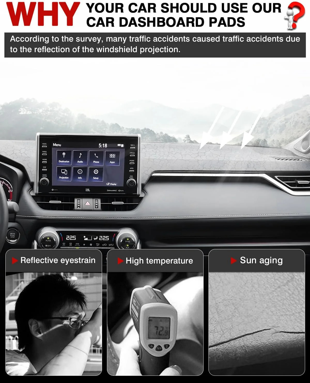 Cartist Dashboard Cover Mat for 2019-2022 2023 2024 2025 Toyota RAV4 Accessories