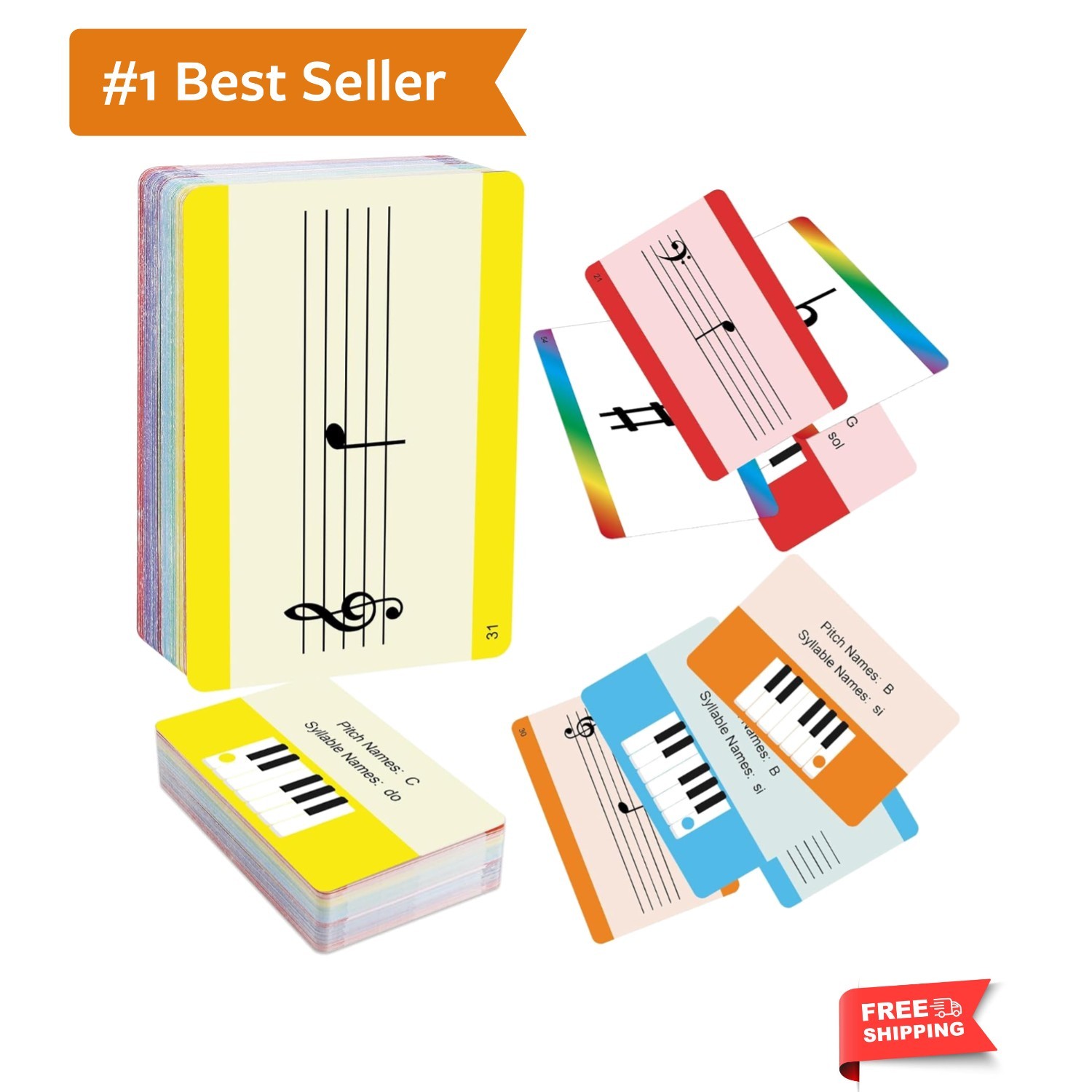 Music Flash Cards, 54 Piano Note Theory Flash Cards – Staff Notation, Pitch/S…