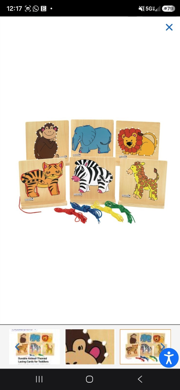 New Sealed Excellerations Animal Lacing Cards Wooden Fine Motor Learning Toy Set
