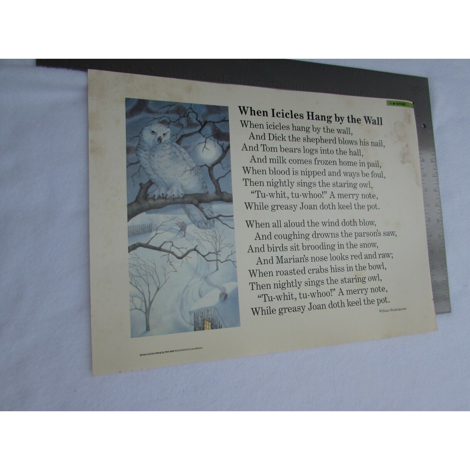 When Icicles Hang the Wall School Poster William Shakespeare 30254 Poetry VNTG