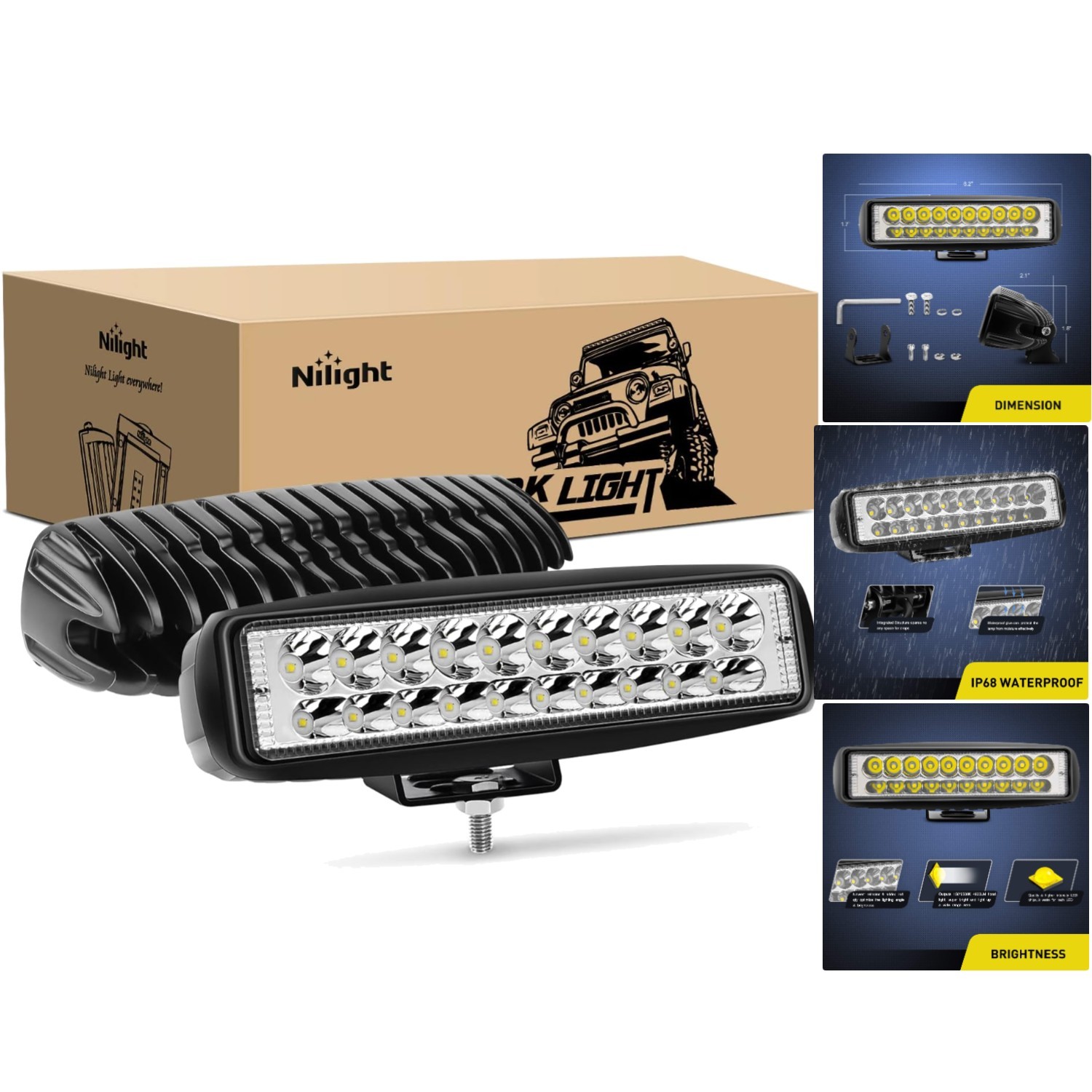 Nilight 2PCS Led Pods 6 Inch 60W Spot Light Bar 3000LM Driving Fog Off Road Ligh
