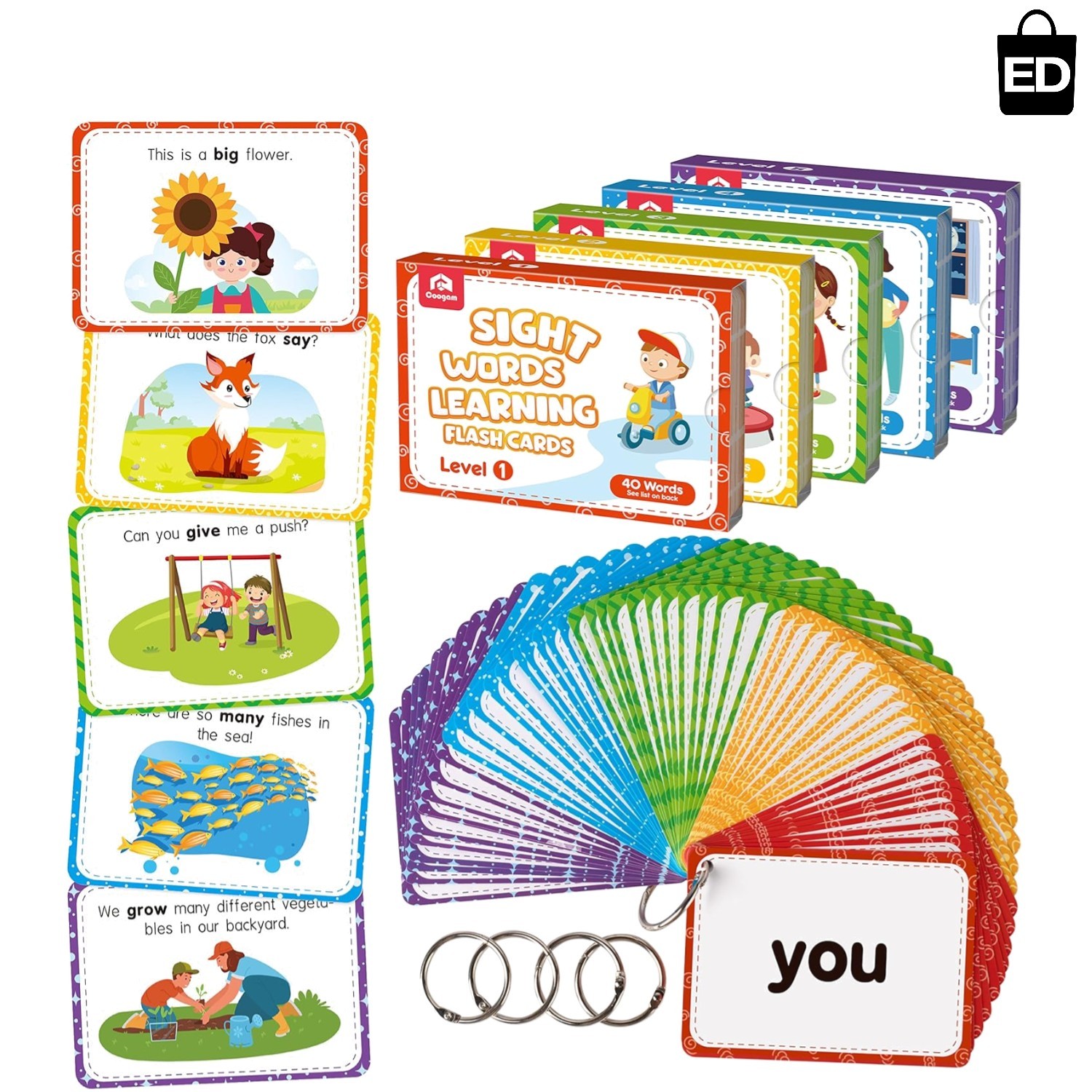Sight Words Educational Flashcards – 220 Dolch Sightwords Game with Pictures