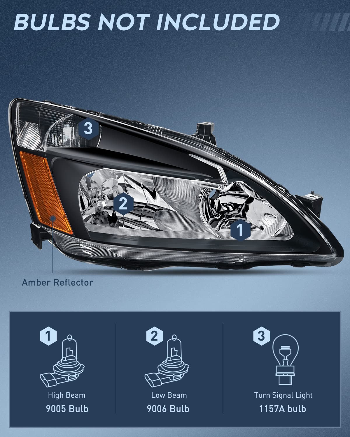 Black Housing Headlight Assembly For 2003-2007 Honda Accord Pair Amber Reflector