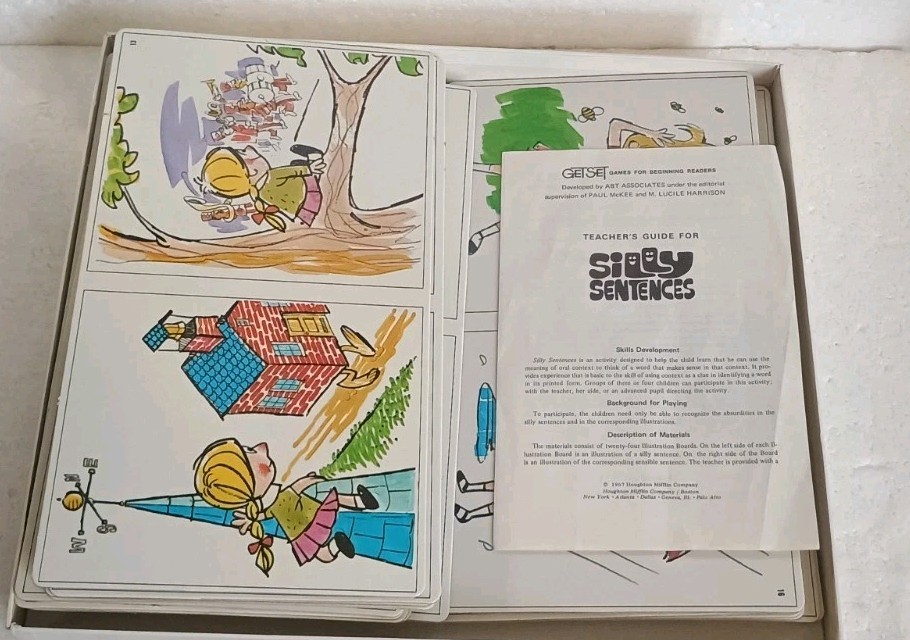 Vintage GETSET Silly Sentences Game Complete 24 Cards Guide Reading Educational
