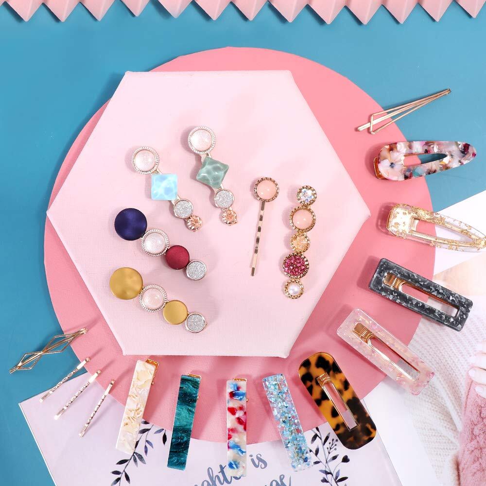 28 PCS Hingwah Pearls and Acrylic Resin Hair Clips, Handmade Hair Barrettes,